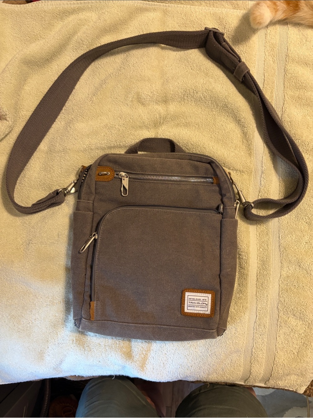 Travelon Brown Canvas Crossbody Anti Theft Travel Bag